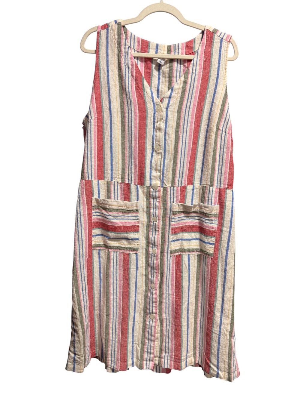 Old Navy Linen Blend Striped Dress Size XL Button Front Multicolor Coastal Beach